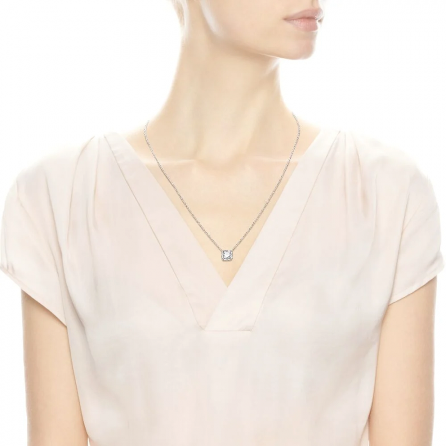 396241CZ Kette mit Anhänger Quadratischer Funkelnder Strahlenkranz