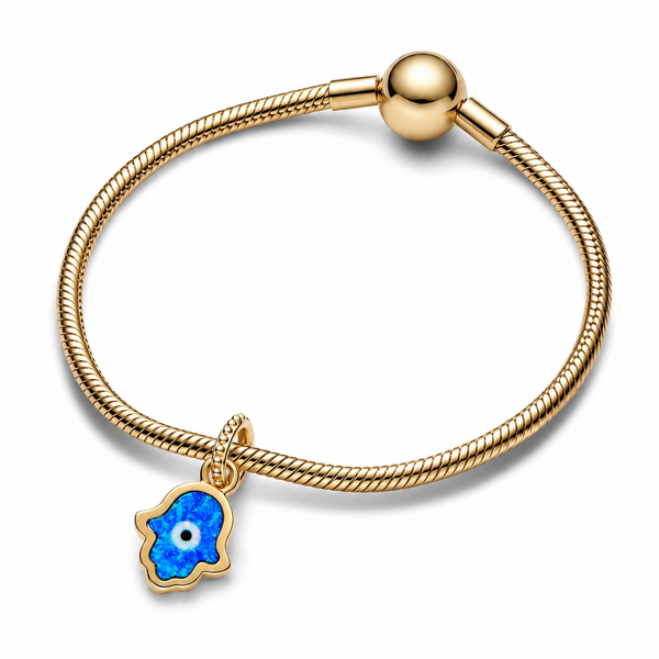 Charm-Anhänger Schillernde Blaue Hand der Fatima Vergoldet