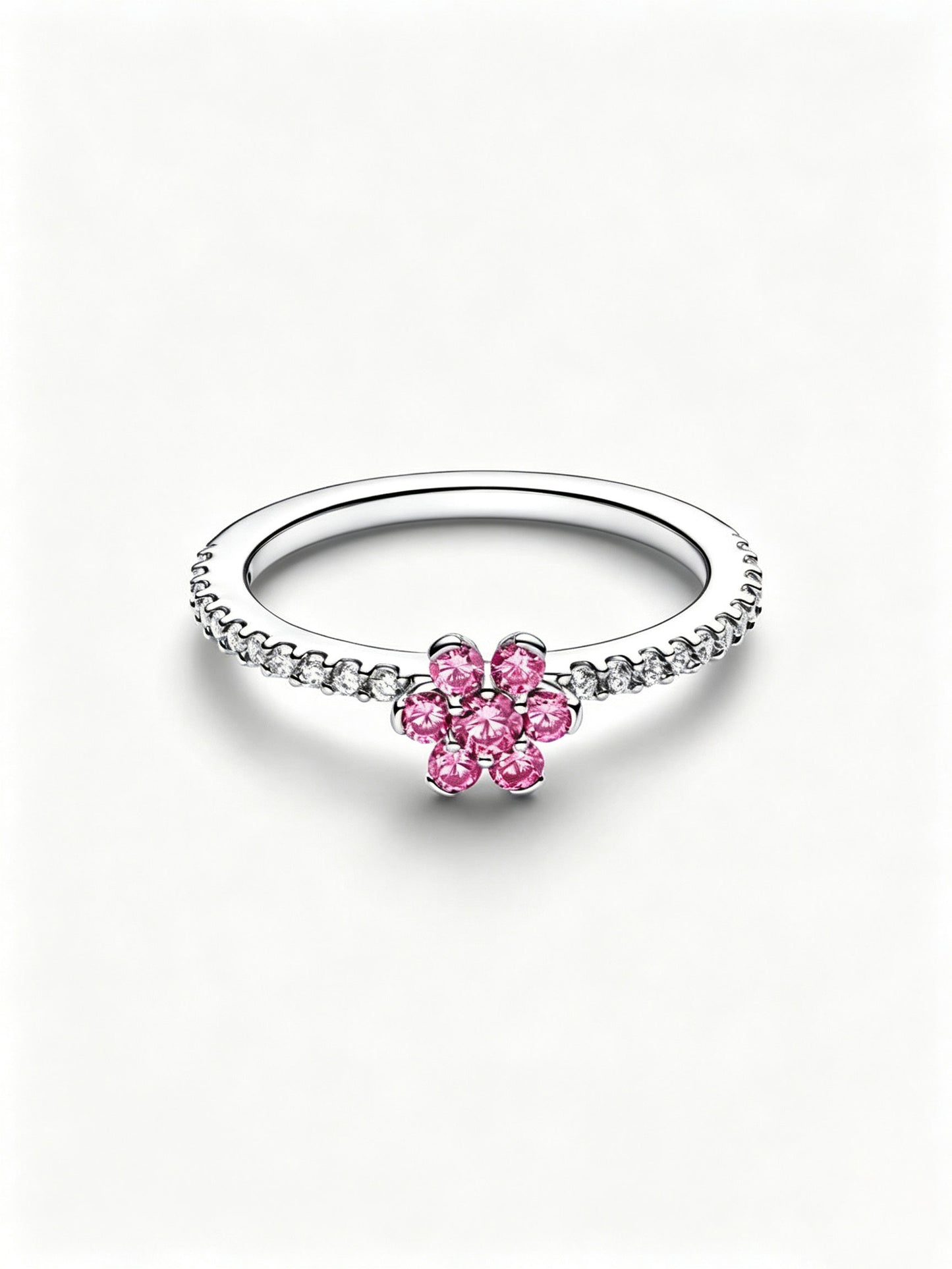 Funkelnde Rosa Blume Ring Sterling-Silber