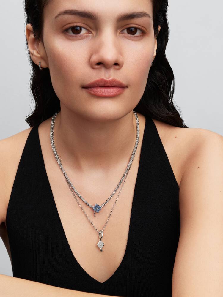Fuchsschwanz-Charm-Halskette mit Pavé-Verschluss Sterling-Silber Zweitbild