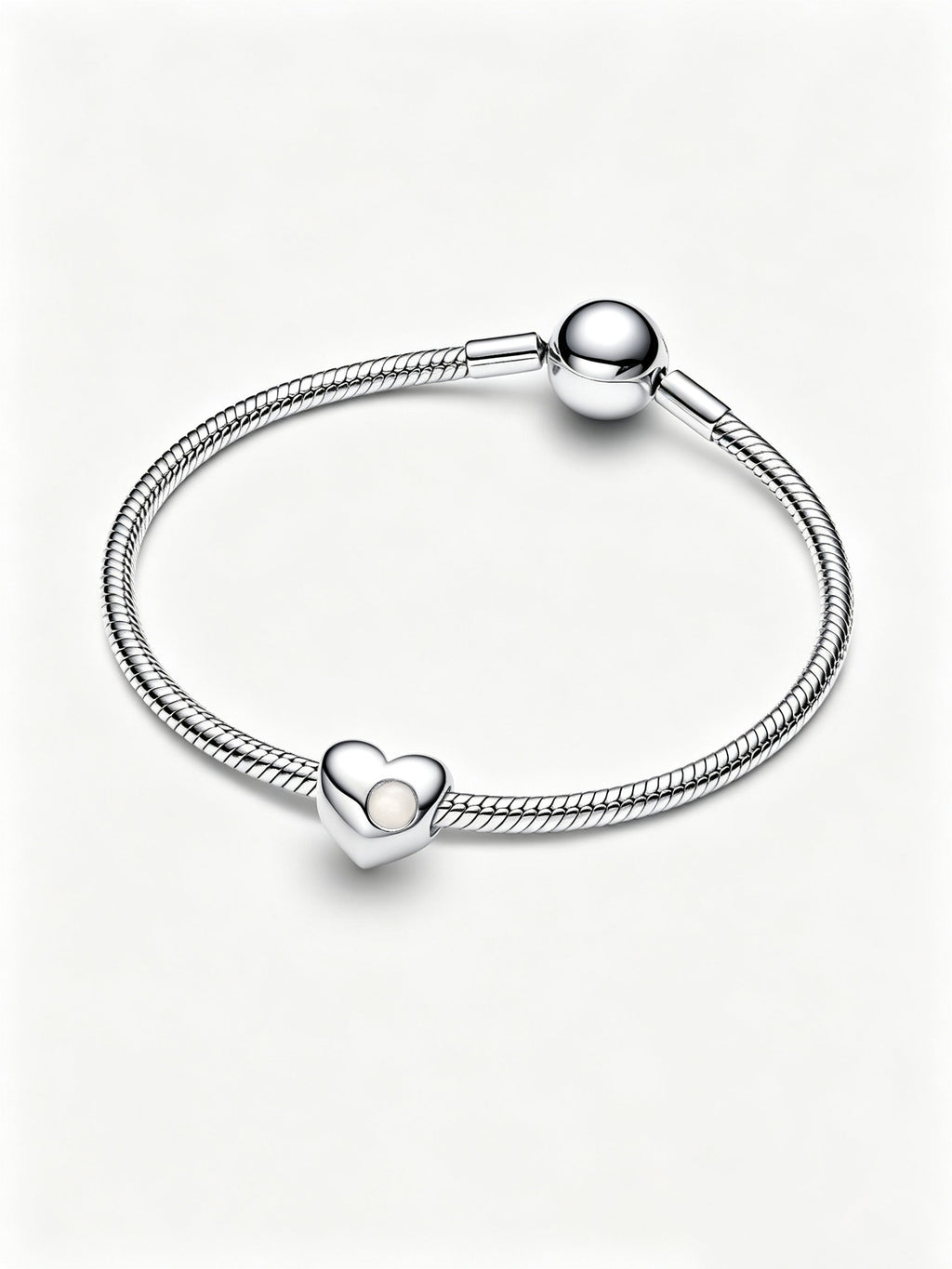 Gravierbares Weißer Stein Herz-Charm Sterling-Silber