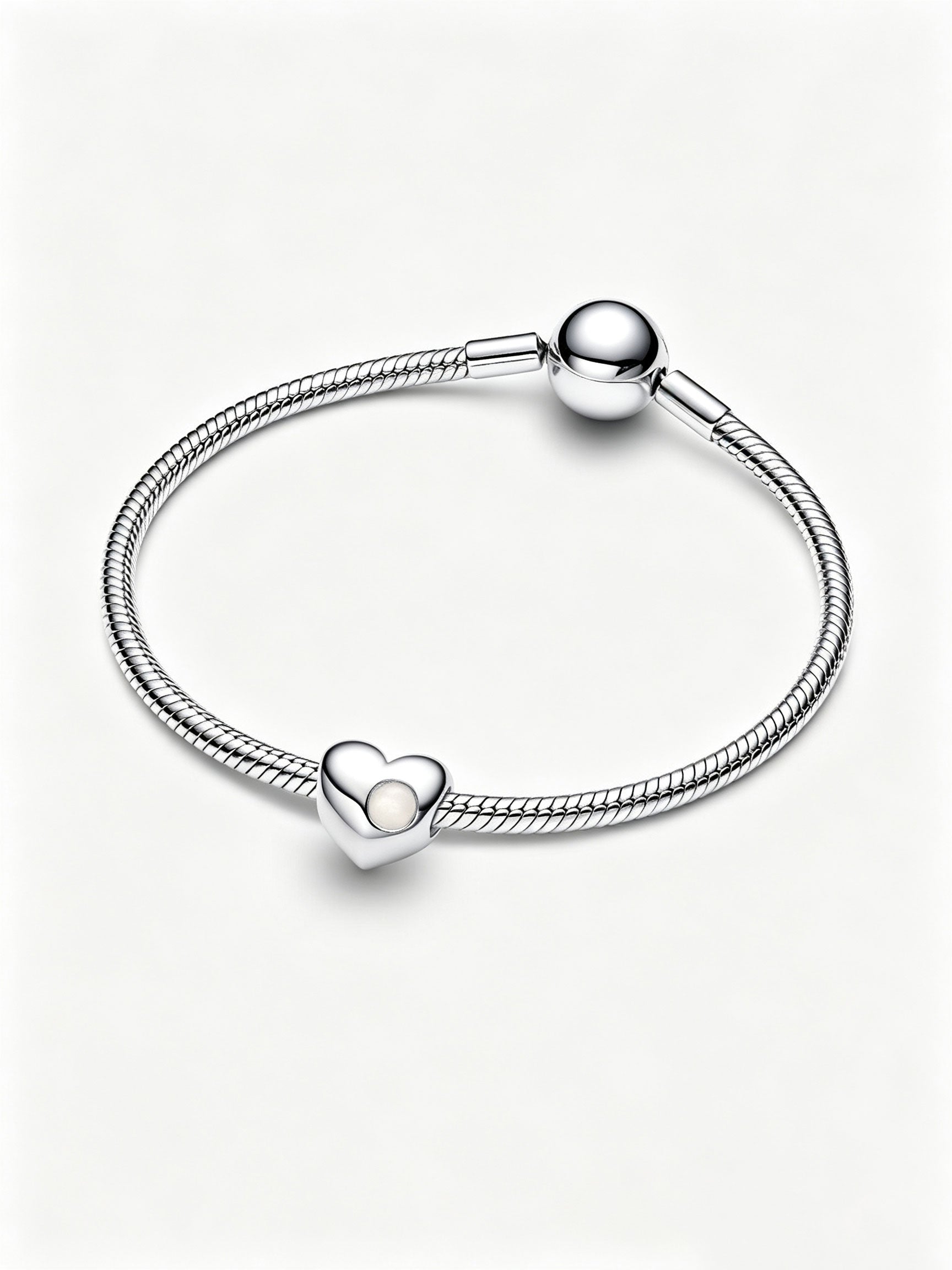 Gravierbares Weißer Stein Herz-Charm Sterling-Silber