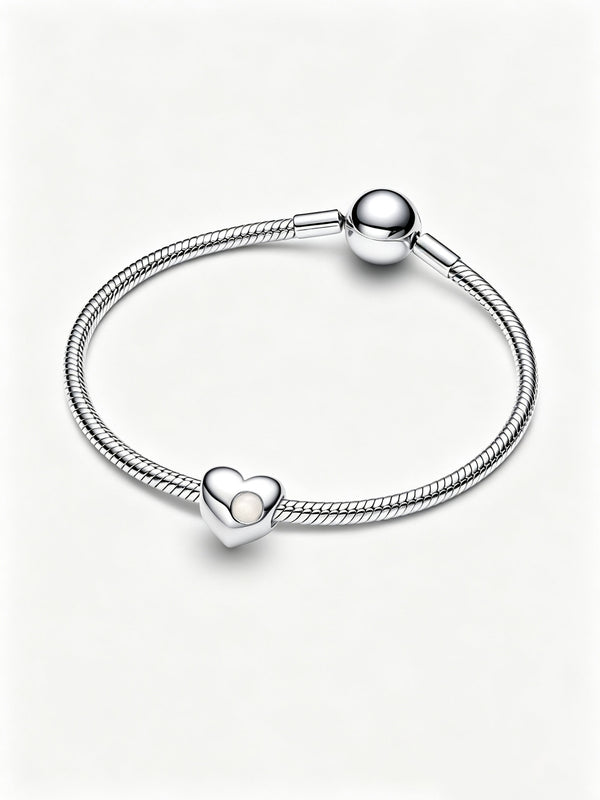 Gravierbares Weißer Stein Herz-Charm Sterling-Silber