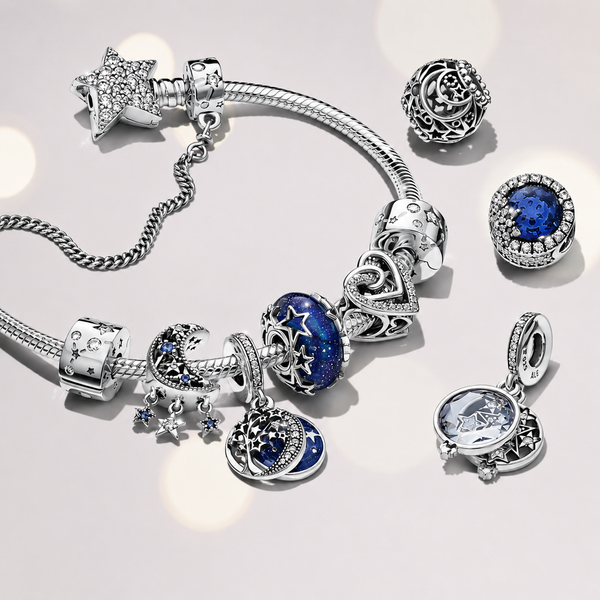 Charm Galaxis Blau & Stern Murano-Glas Sterling-Silber