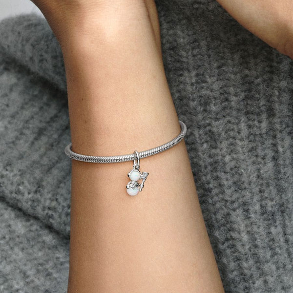 Charm-Anhänger Schillernder Schneemann Opal Zirkon Weiß Silber