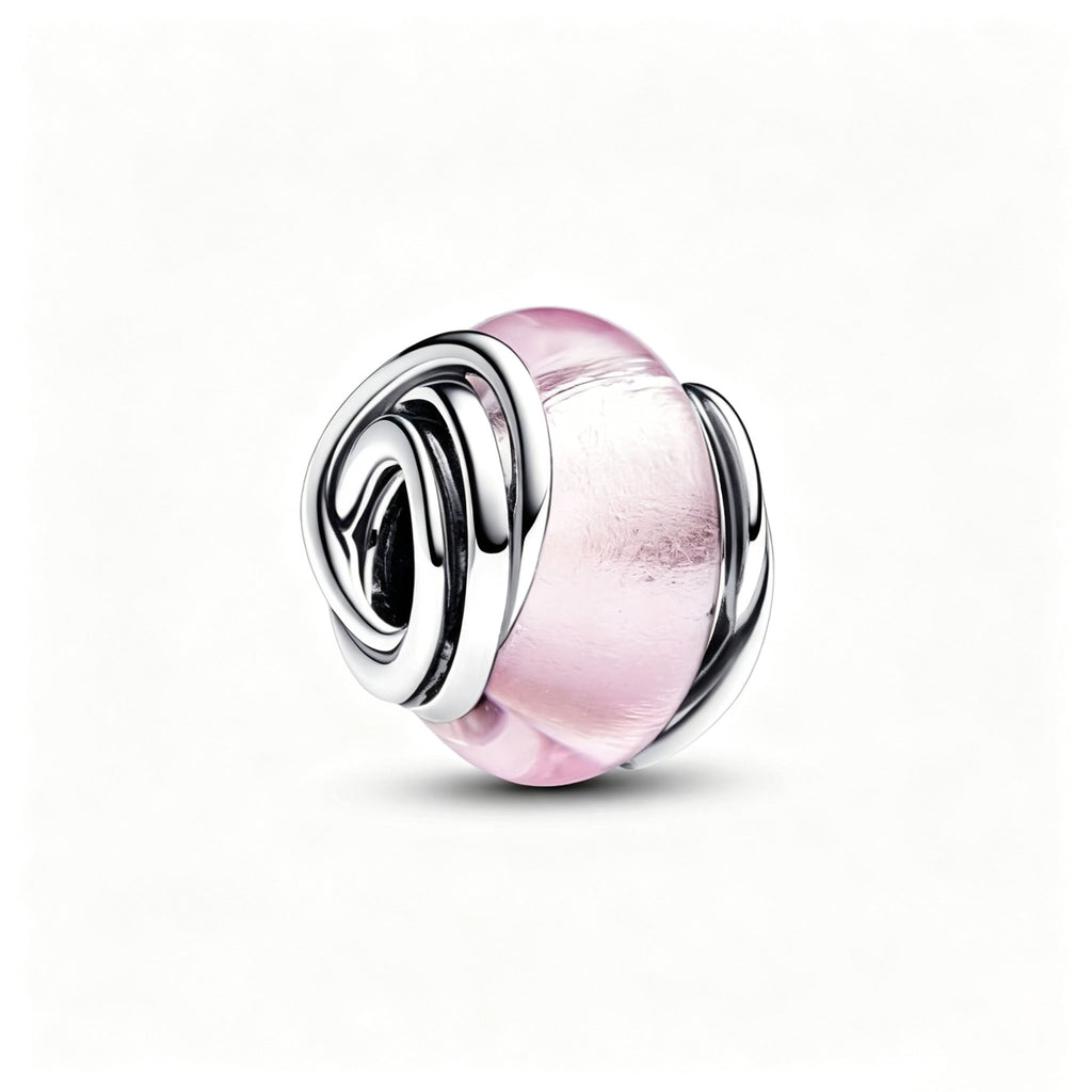 Charm Umschlungenes Rosafarbenes Murano-Glas Silber