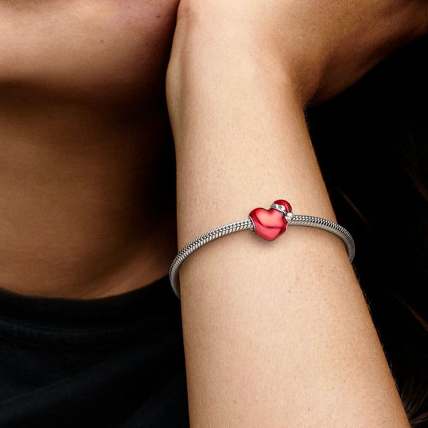 Charm Rotes Metallic-Weihnachtsherz Sterling-Silber