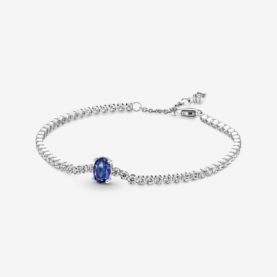 Tennisarmband Funkelnder Pavé Zirkonia Blau Silber Hauptbild