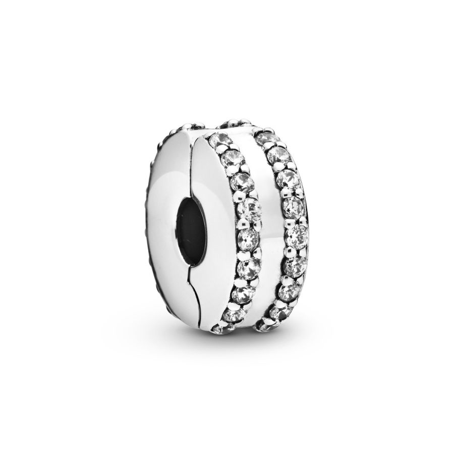 Charm Clip Zweireihiges Pavé Sterling-Silber Hauptbild
