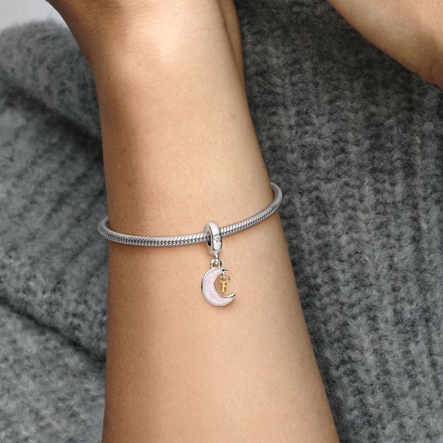 Charm-Anhänger Schlüssel & Mond Opal Silber Vergoldet Zweitbild