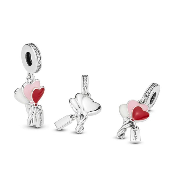Charm-Anhänger Heart Balloons Happy Bday Silber
