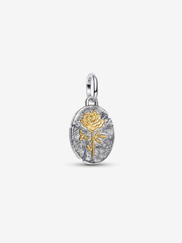 Rose Medaillon-Charm Sterling-Silber, 14 Karat Vergoldung