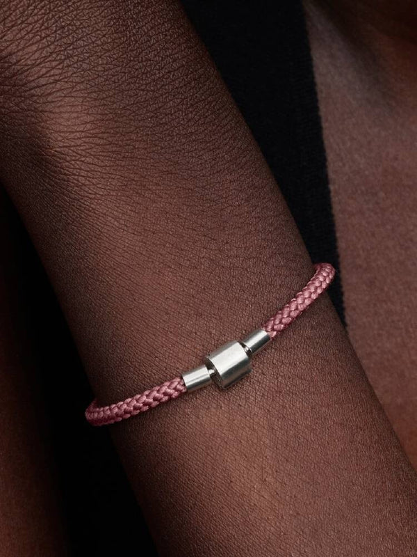 Schimmerndes Rosafarbenes Kordel-Armband Sterling-Silber
