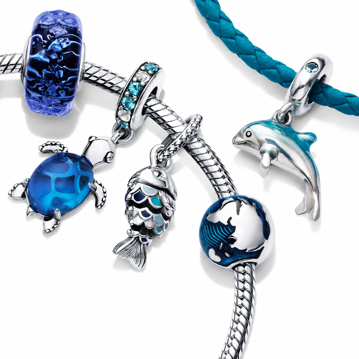 Clip Charm Blauer Globus Sterling-Silber