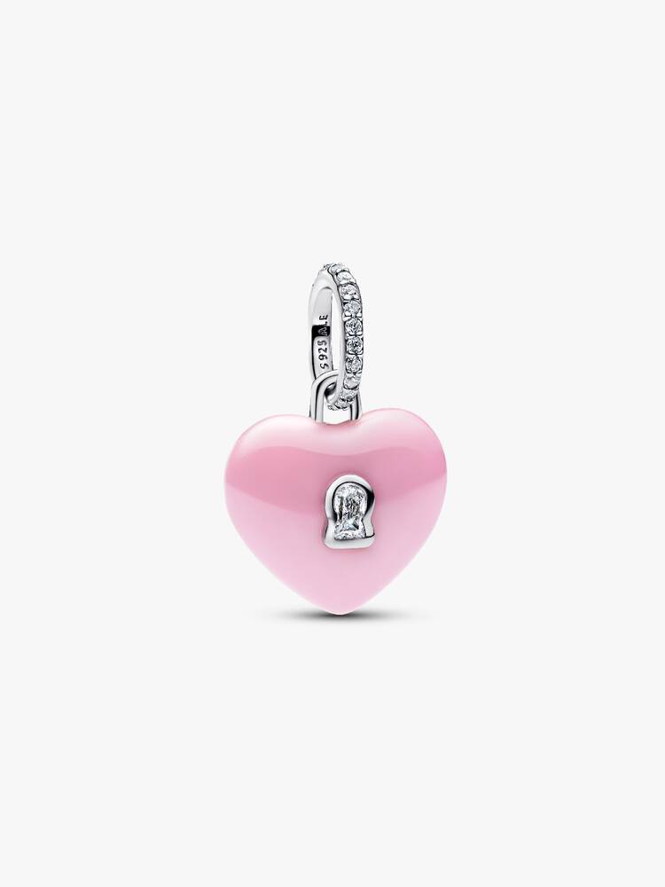 Rosafarbenes Keramik Herzschloss Charm-Anhänger Sterling-Silber Hauptbild